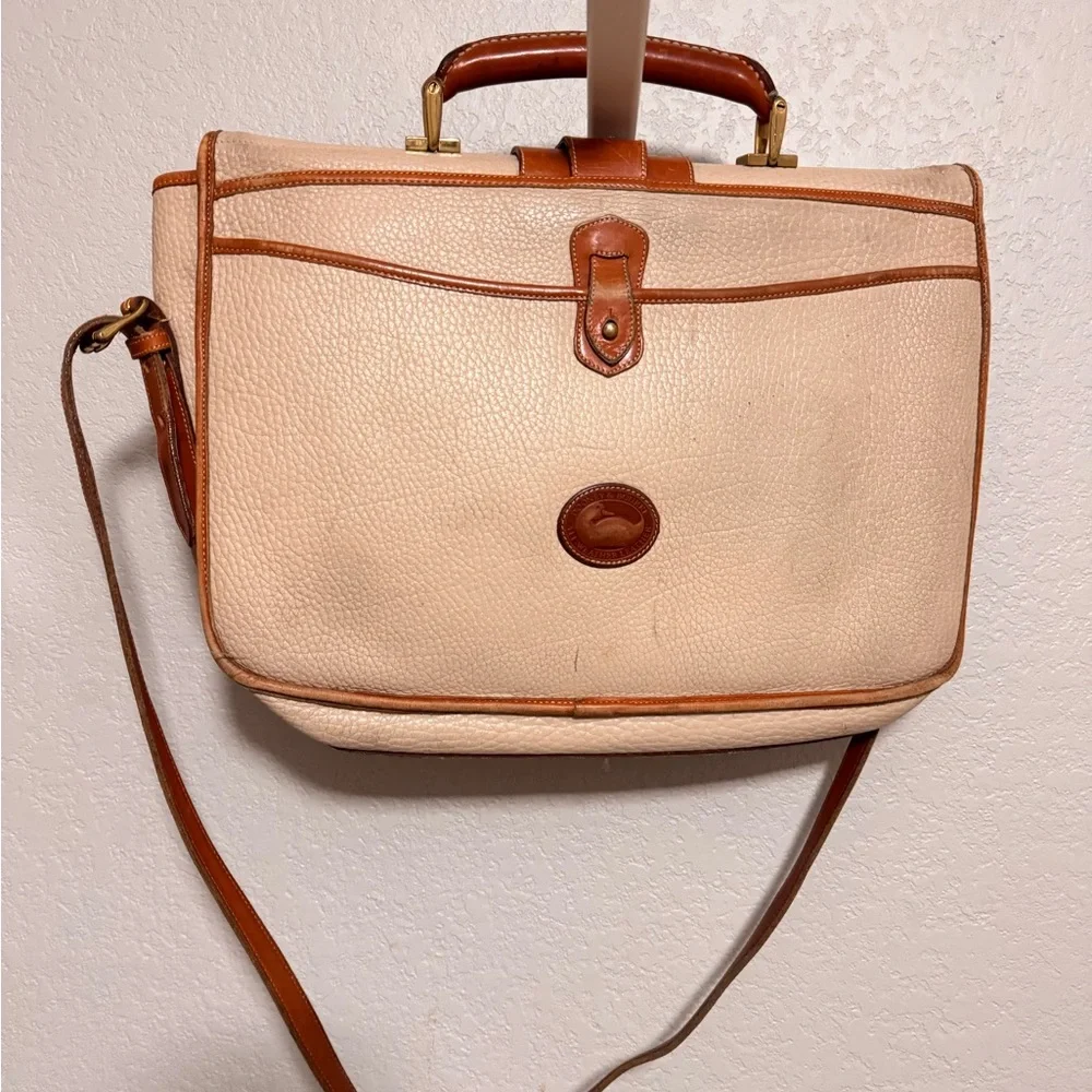 Dooney & Bourke Beige and Brown Leather Briefcase Shoulder Bag